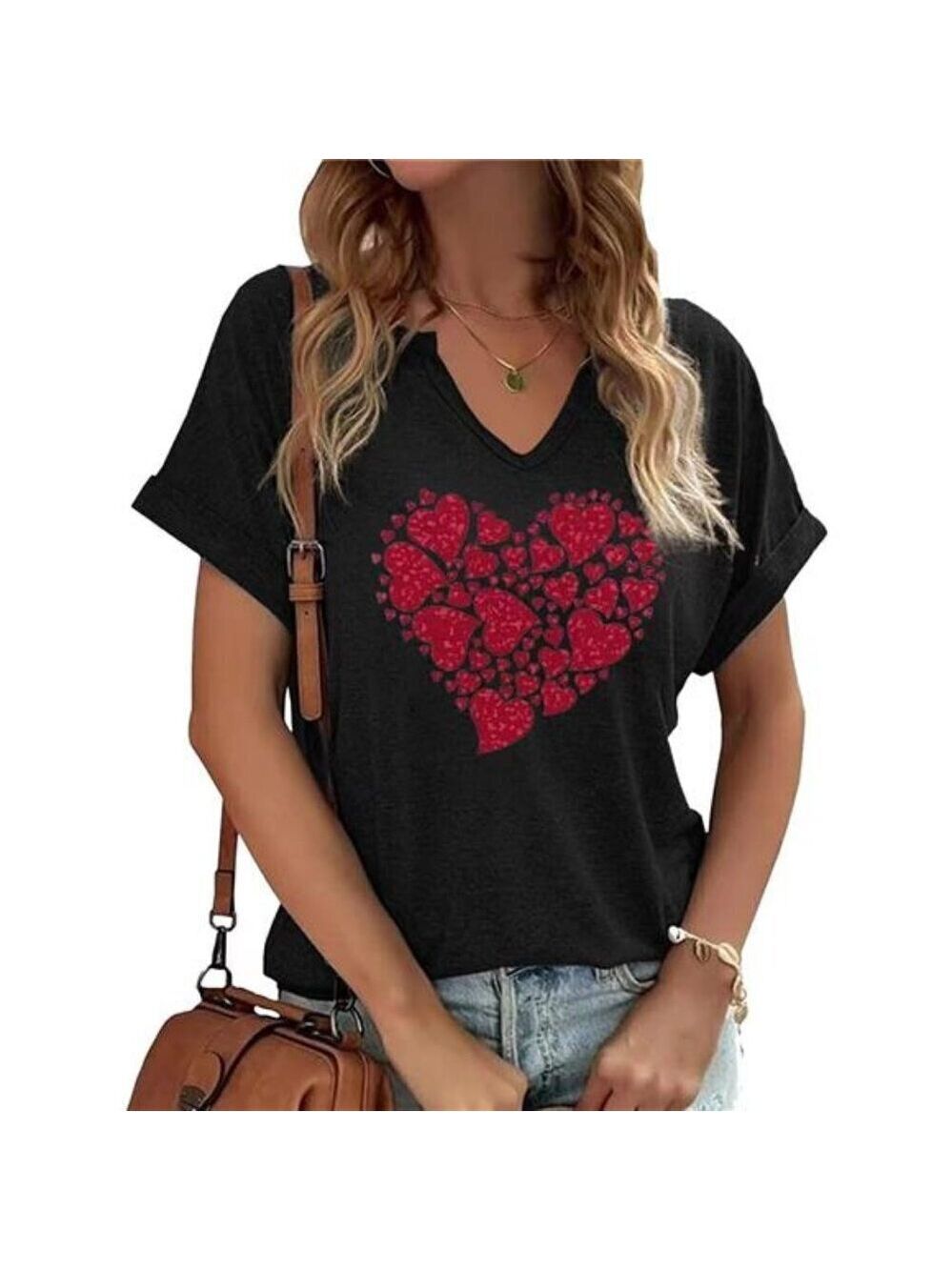 Women's Lover Heart Graphic V Neck Shirt Valentines Funny Couple